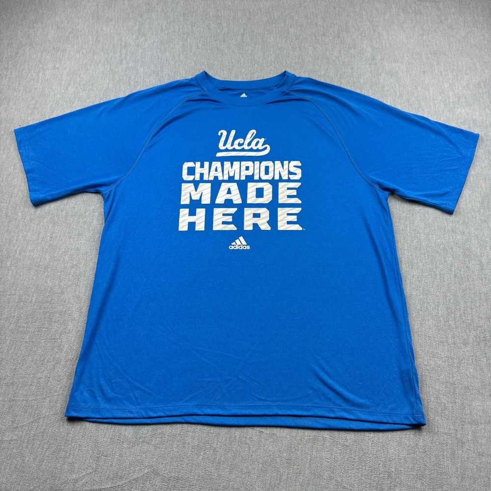 UCLA Bruins Shirt Mens XL Blue Adidas Stretch Graphic Champions Are Made Here